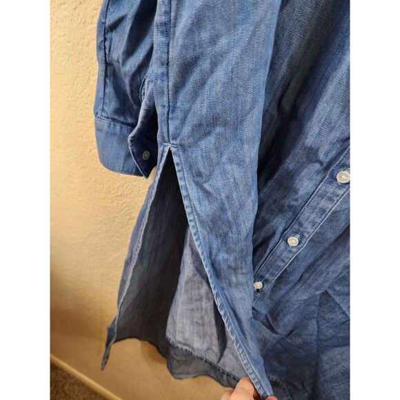 New Lou & Grey Womens S Blue Chambray Linen Blend Button Down Shirt Dress - Picture 4 of 10
